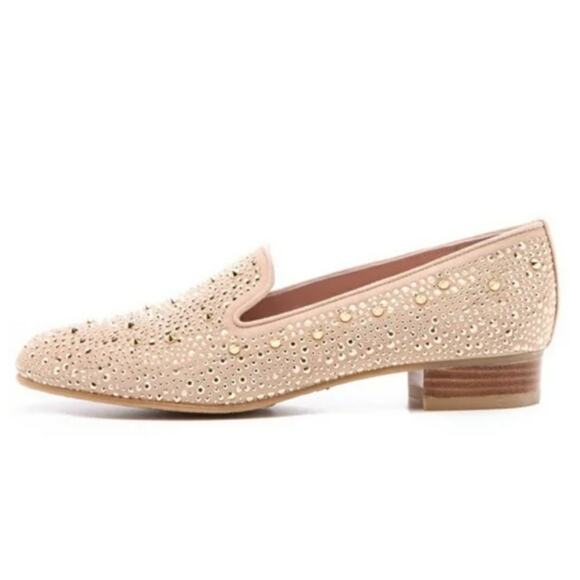 Stuart Weitzman Shoes - STUART WEITZMAN gold studded jeweled spikes Slipbeads slide on leather loafer
